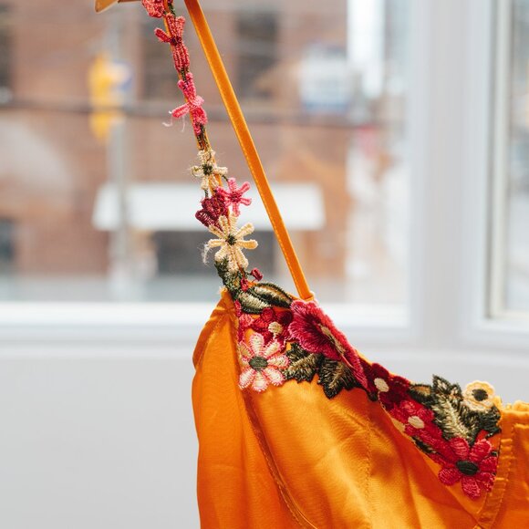 Silky Orange Dress with Embroidered Boustier - Picture 3 of 3